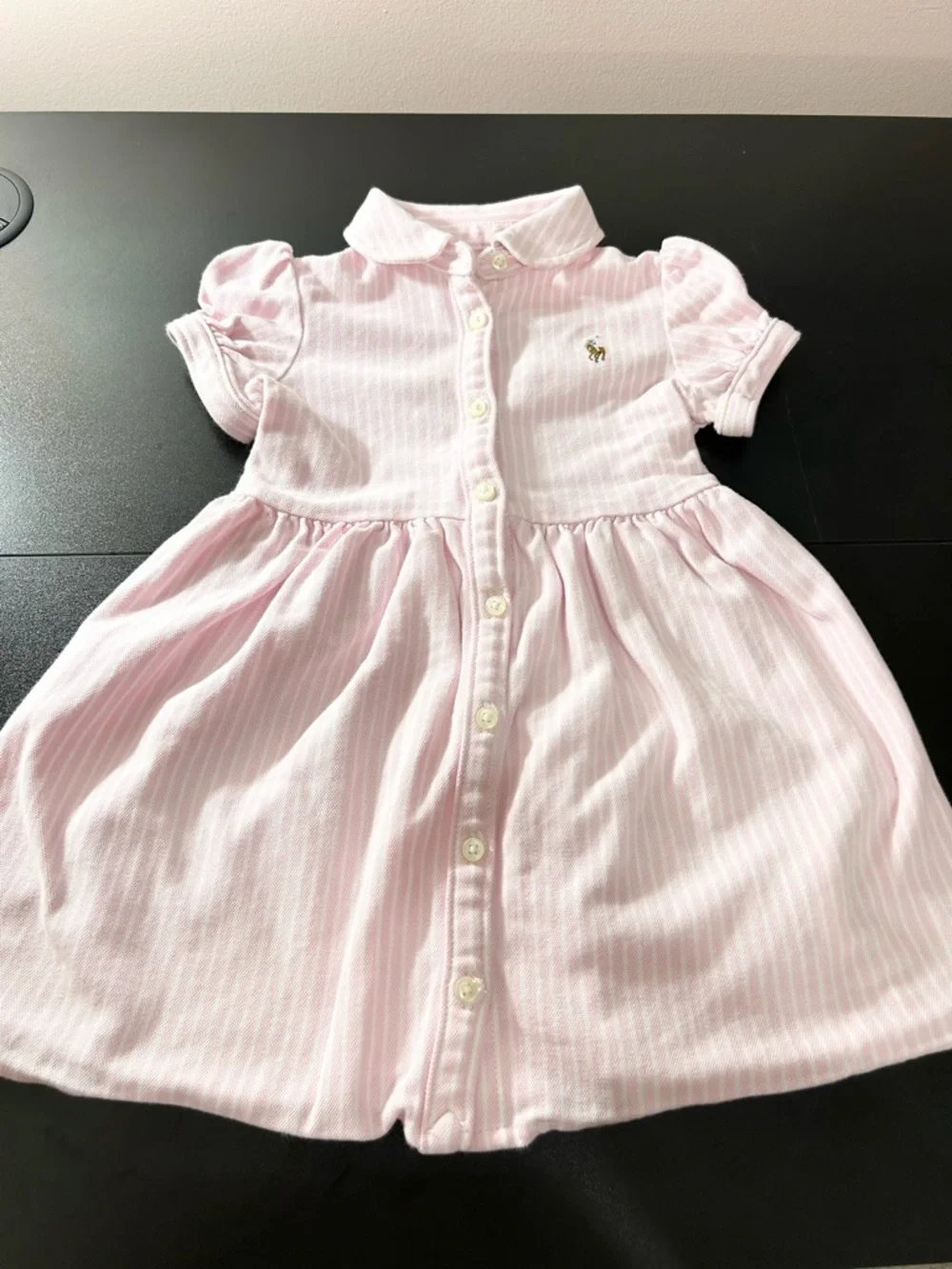 POLO Ralph Lauren Light Pink Striped Knit Oxford Shirtdress Size 18 Months